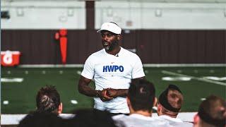 FB: Michael Vick speaks with the team prior to West Virginia