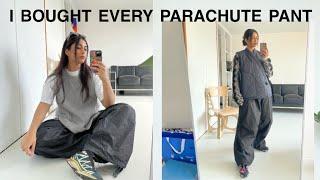 Try on haul cargo and parachute pants