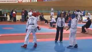 Nikita Sologub (Red). Fight 1, Round2. Taekwondo ITF World Cup 2014 (Minsk).