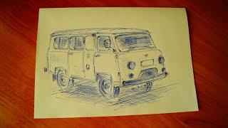 Как нарисовать УАЗ буханку,  труповозку  How to draw a car UAZ