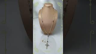 Vintage AFCO Sterling Silver AB Crystal Bead ROSARY Crucifix and Praying Hands Necklace New Old S...