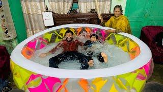 We made secret swimming pool in our bed room || pora room kharab ho gaya  || Dado se bht mar pari