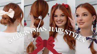 5 EASY CHRISTMAS HAIRSTYLES USING BOWS/RIBBONS. 2022 TREND! ️