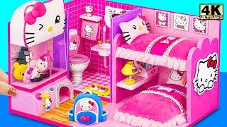 Building Hello Kitty Pink Bedroom with Bunk Bed, Sanrio Claw Machine, Backpack | DIY Miniature House