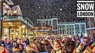 London Christmas Snow Walk ️ Walking London At Christmas  London Christmas Lights Tour 4K HDR