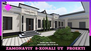 8-XONALI  ZAMONAVIY UY PROEKTI 25X40 O'LCHAMLI  3D MODELI