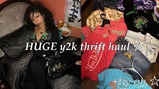 HUGE y2k thrift haul + try on  || ed hardy, baby phat, apple bottoms & more!