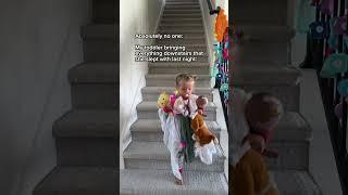 My toddler brings everything downstairs that she slept with last night 