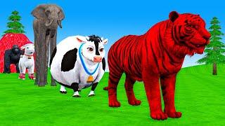 Paint & Animals Cow,Tiger,dinosaur,Lion,Elephant Fountain Crossing Transformation Animal Cartoon