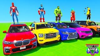 SPIDERMAN CARS MEGA Sea Ramp Challenge ! SUPERHERO HULK Epic New Stunts off road Racing CAR - GTA V