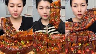 Fatty Pork Mukbang Eating Braised Pork Belly Chinese food eating ASMR Sounds