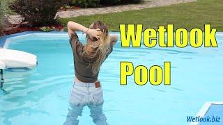 Wetlook girl get wet in Jeans | Wetlook outdoor pool | Wetlook shirt