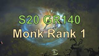 Monk World Rank 1 GR140 Solo (Diablo 3 Season 20)