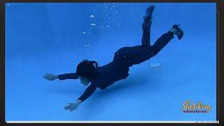 Swimming Wearing an OFFICE SUIT & Black HIGH HEELS Underwater Pool Fun Time