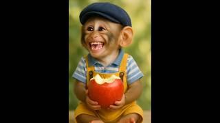 baby monkey eating apple