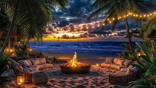 Peaceful Sunset  Relaxing on a Lounger, Warm Campfire & Soothing Wave Sounds