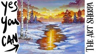 Sunset Winter Landscape  How to Draw and Paint tutorial for Beginners Winter Wonder #art #painting