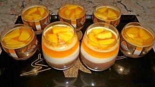 Желе трехслойное: сметанно-шоколадно-фруктовое_Three layers jello dessert