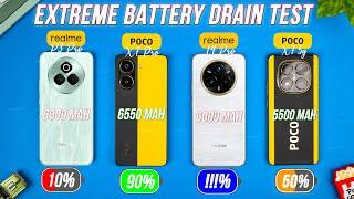 Realme P3 Pro vs Poco X7 Pro vs Realme 14 pro vs Poco X7 Extreme Battery Drain / Heating Test 🪫