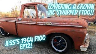 How to lower your Crown Vic swapped F100! Let's fix the ride height on Jess's 1964 F100!!