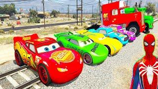 SPIDERMAN McQueen Friends TRAIN Stop Challenge ! SUPERHEROES HULK Disney Cars MACK TRUCK  - GTA V