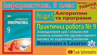 Практична робота № 9. Знаходження сум і кількостей елементів масиву (Lazarus) | 9 клас | Ривкінд