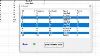 How to sum selected rows listbox in Excel userform VBA