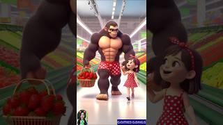 King kong in the supermarket with strawberry adventure  #gorilla #kingkong  #dinospider #funny