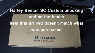 Harley Benton SC Custom unboxing on the bench Thomann web site wrong