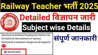 DETAILED ADVERTISEMENT OUT RAILWAY TEACHERS BHARTI 2025  I COMPLETE DETAILS