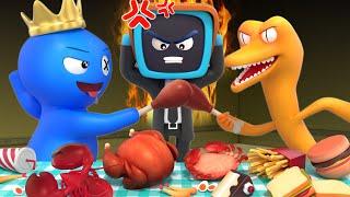 ORANGE & BLUE VS TV MAN in FOOD BATTLE | Rainbow Friends Cartoon 3D | SM Rainbow Friends 3D