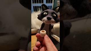 Needle felting a coffee obsessed raccoon #needlefelting #felting #handmade #cuteanimals #raccoon