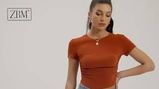 ZBM Women Casual Crewneck Crop Tops Slim Fit Short Sleeve T Shirts Y2K Ribbed Top Blouse Shirt