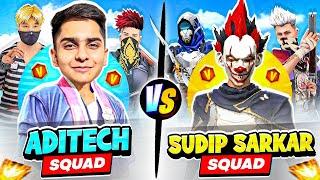 Sudip Sarkar Squad Vs Aditech Squad  - आज तो मैं डर गया  - Insane 4v4 Battle - Free Fire Max