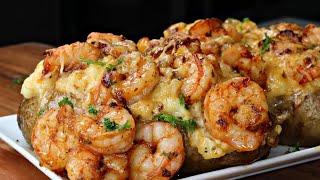 You’ll Never Make Baked Potato Any Other Way | Cajun Shrimp Stuffed Loaded Baked Potato