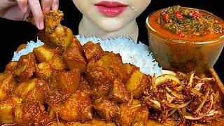 SPICY PORK CURRY, ROSELLE LEAVES SOUP & WHITE RICE * MUKBANG SOUNDS *