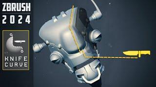 ZBrush 2024 Knife Curve Brush - Split to parts! Create hard surface sci fi panels with no gaps!!