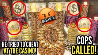 GUY TRIED “CHEATING” AT THE CASINO! COPS CALLED! HIGH RISK COIN PUSHER MEGA MONEY JACKPOT!