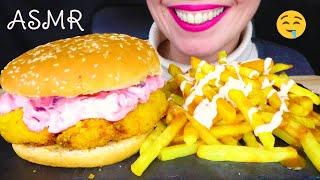 FRIED CHICKEN SANDWICH  & CURRY FRIES  | No Talking | ASMR Mukbang | Real Eating Sounds