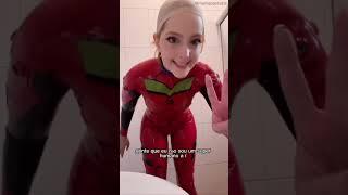 Cute girl putting latex Asuka cosplay - MemePantazis