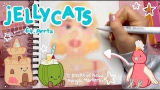 Drawing JELLYCATS in my Style ️ FT. ARRTX Acrylic Markers 🩷 120 pack + Skin Tone pack