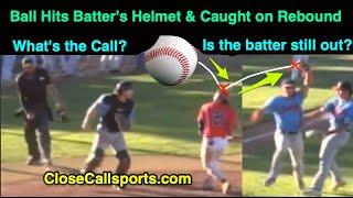 Fly Ball Hits Batter's Helmet, Caught by Fielder, Umpire Calls an Out - Do the Rules Agree?