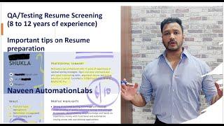 QA/Testing/SET Resume Preparation  || Important tips on Resume preparation