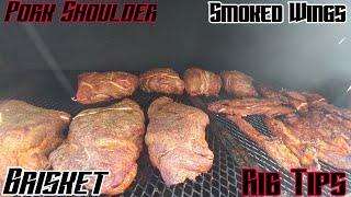 Smoking Brisket, Pork Shoulder, Rib Tips and Wings on my old Oil Tank Smoker| Reverse Flow| #Shorts
