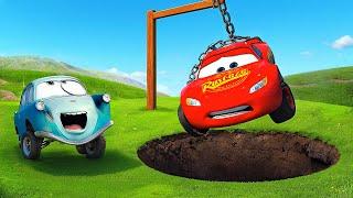 Lightning McQueen CAUGHT in Professor Z TRAP! Huge PIT McQueen hanging on a Chain! Pixar Cars