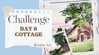 Landscape Challenge Day 8  FULL TUTORIAL  Cottage watercolor painting