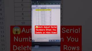  Auto Adjust Serial Numbers When You Delete or Hide Rows #trending #excel #short #shorts #viral