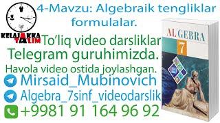 4-Mavzu: Algebraik tengliklar formulalar.