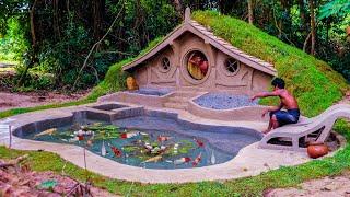 Build The Most Amazing Underground Roof Grass Hobbit House With Fish Pond