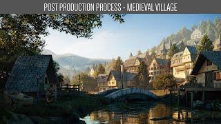 Medieval Village (Dawn Mood) - Post Production Process #Archviz #Photoshop